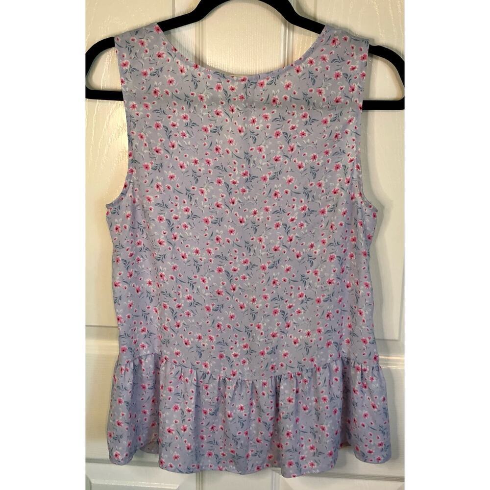 Pleione Floral Ruched Front Ruffle Hem Sleeveless Top Lavender Pink Boho - Small - Picture 6 of 6